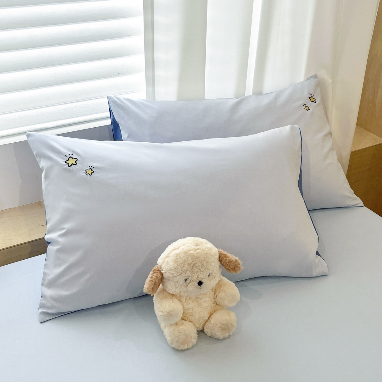 91家纺网 家纺一手货源 找家纺 （总）泽西家纺+V17798841158发大图 2026新品全棉13376刺绣简约星星枕套