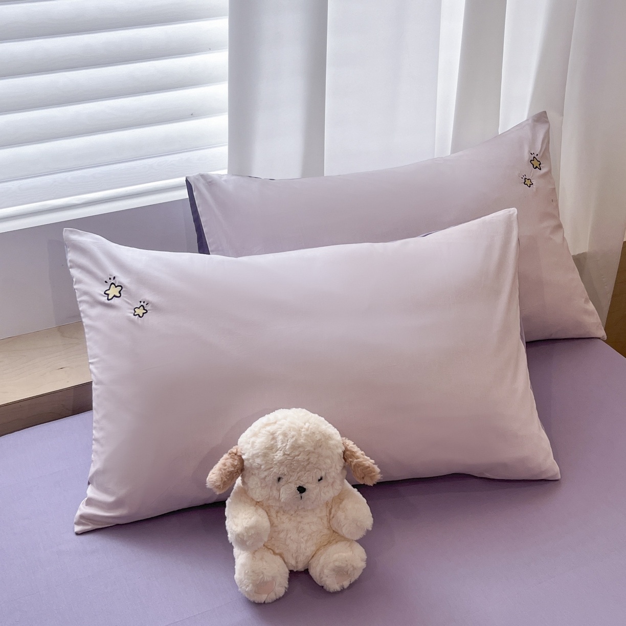 91家纺网 家纺一手货源 找家纺 （总）泽西家纺+V17798841158发大图 2026新品全棉13376刺绣简约星星枕套