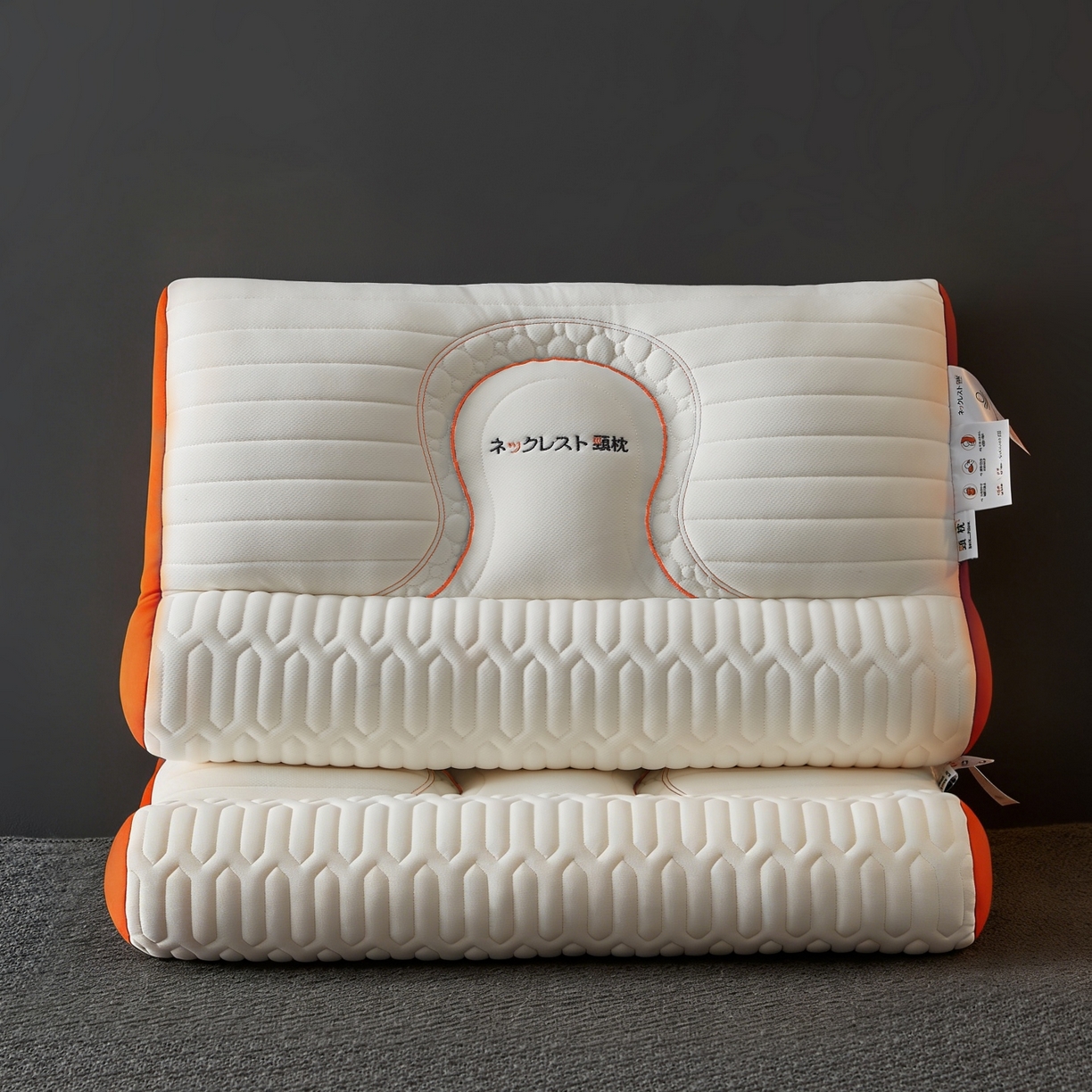 91家纺网 家纺一手货源 找家纺 乐可 2026新款乳胶日系牵引枕反牵引枕头枕芯 日系牵引枕-橘