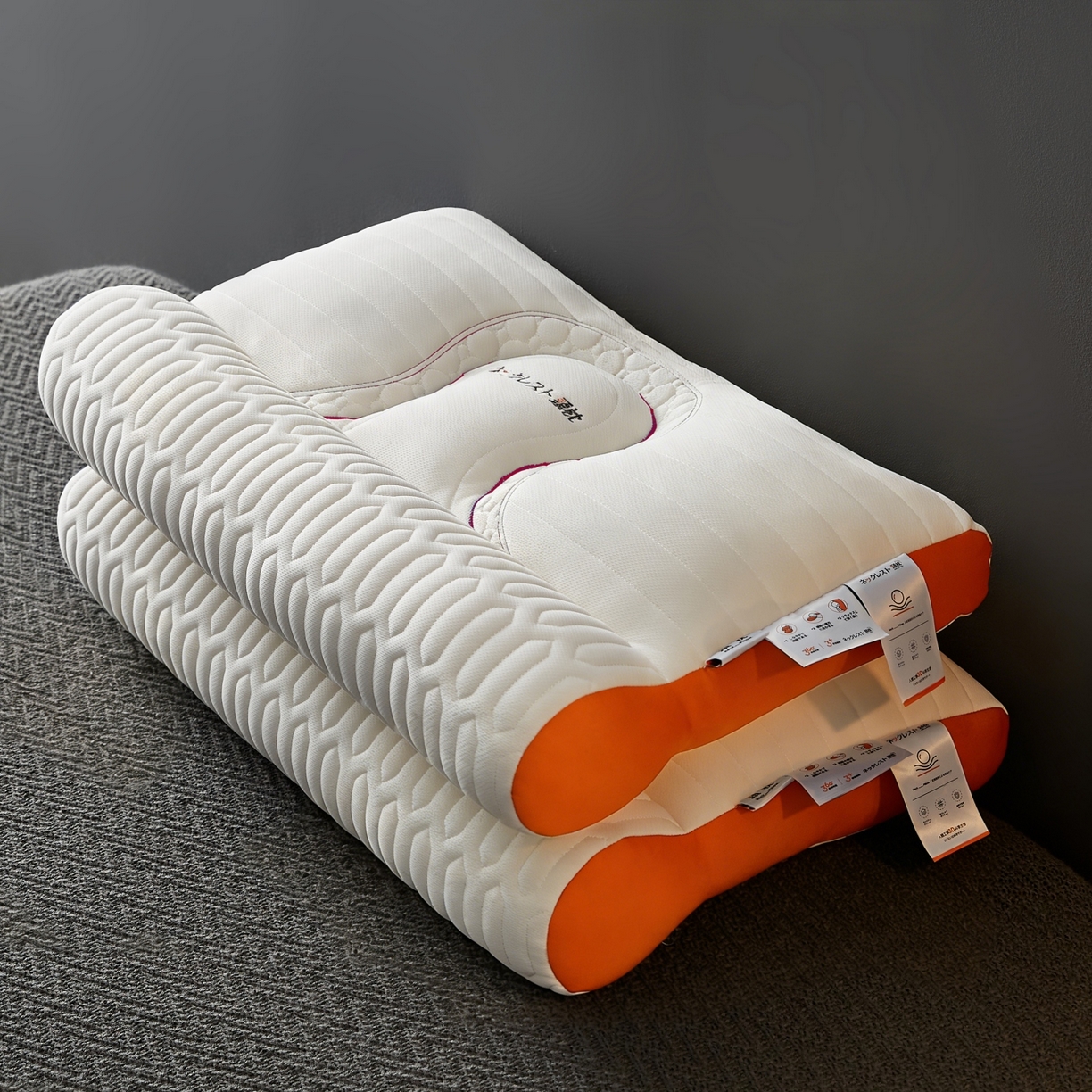 91家纺网 家纺一手货源 找家纺 乐可 2026新款乳胶日系牵引枕反牵引枕头枕芯 日系牵引枕-橘