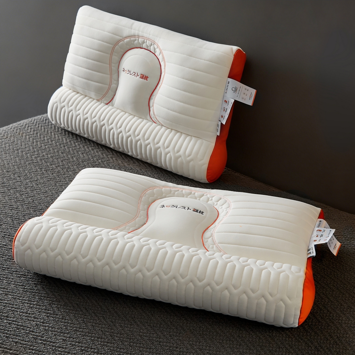 91家纺网 家纺一手货源 找家纺 乐可 2026新款乳胶日系牵引枕反牵引枕头枕芯 日系牵引枕-橘