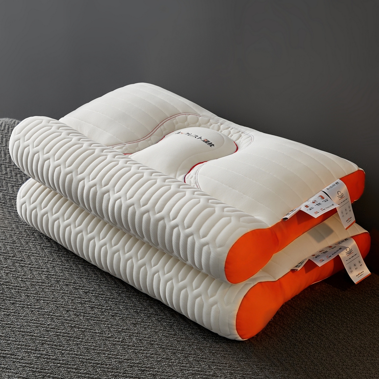 91家纺网 家纺一手货源 找家纺 乐可 2026新款乳胶日系牵引枕反牵引枕头枕芯 日系牵引枕-橘