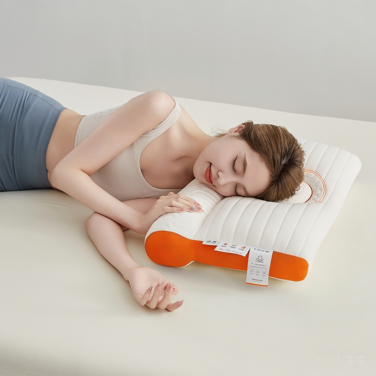 91家纺网 家纺一手货源 找家纺 乐可 2026新款乳胶日系牵引枕反牵引枕头枕芯 日系牵引枕-橘