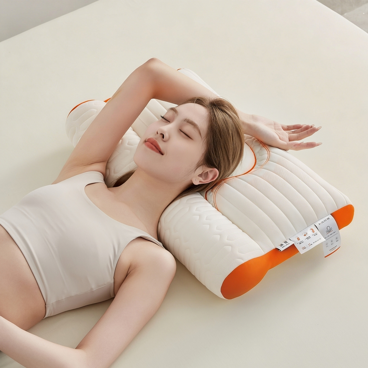 91家纺网 家纺一手货源 找家纺 乐可 2026新款乳胶日系牵引枕反牵引枕头枕芯 日系牵引枕-橘