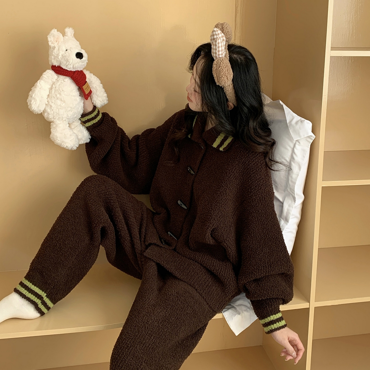 91家纺网 家纺一手货源 找家纺 多乐娜 2025新款出口日单高定款半边绒家居服重量高达1600g高级出口品质非市面普货（控价！请不要低于165元销售！！！！！） 暖棕色