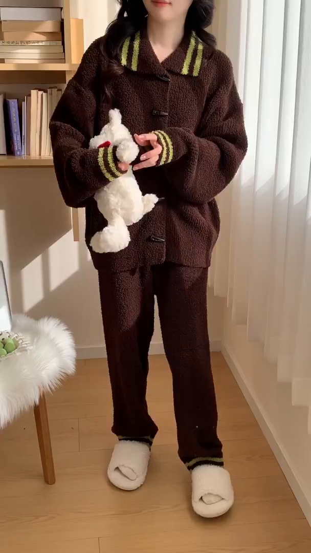 91家纺网 家纺一手货源 找家纺 多乐娜 2025新款出口日单高定款半边绒家居服重量高达1600g高级出口品质非市面普货（控价！请不要低于165元销售！！！！！） 暖棕色