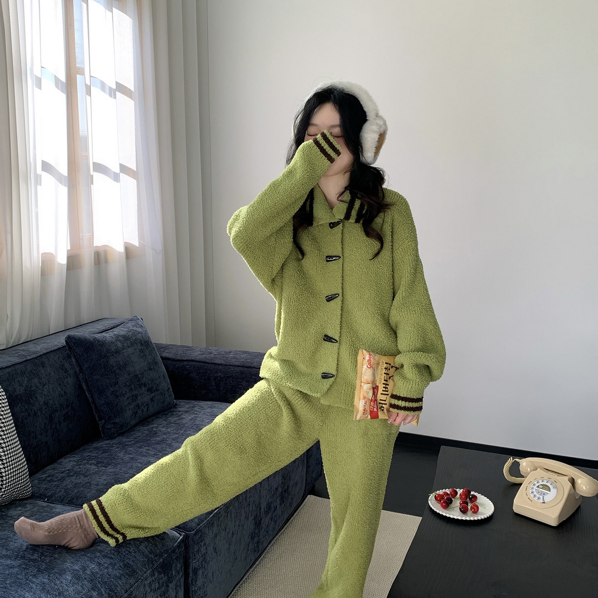 91家纺网 家纺一手货源 找家纺 多乐娜 2025新款出口日单高定款半边绒家居服重量高达1600g高级出口品质非市面普货（控价！请不要低于165元销售！！！！！） 青奈色