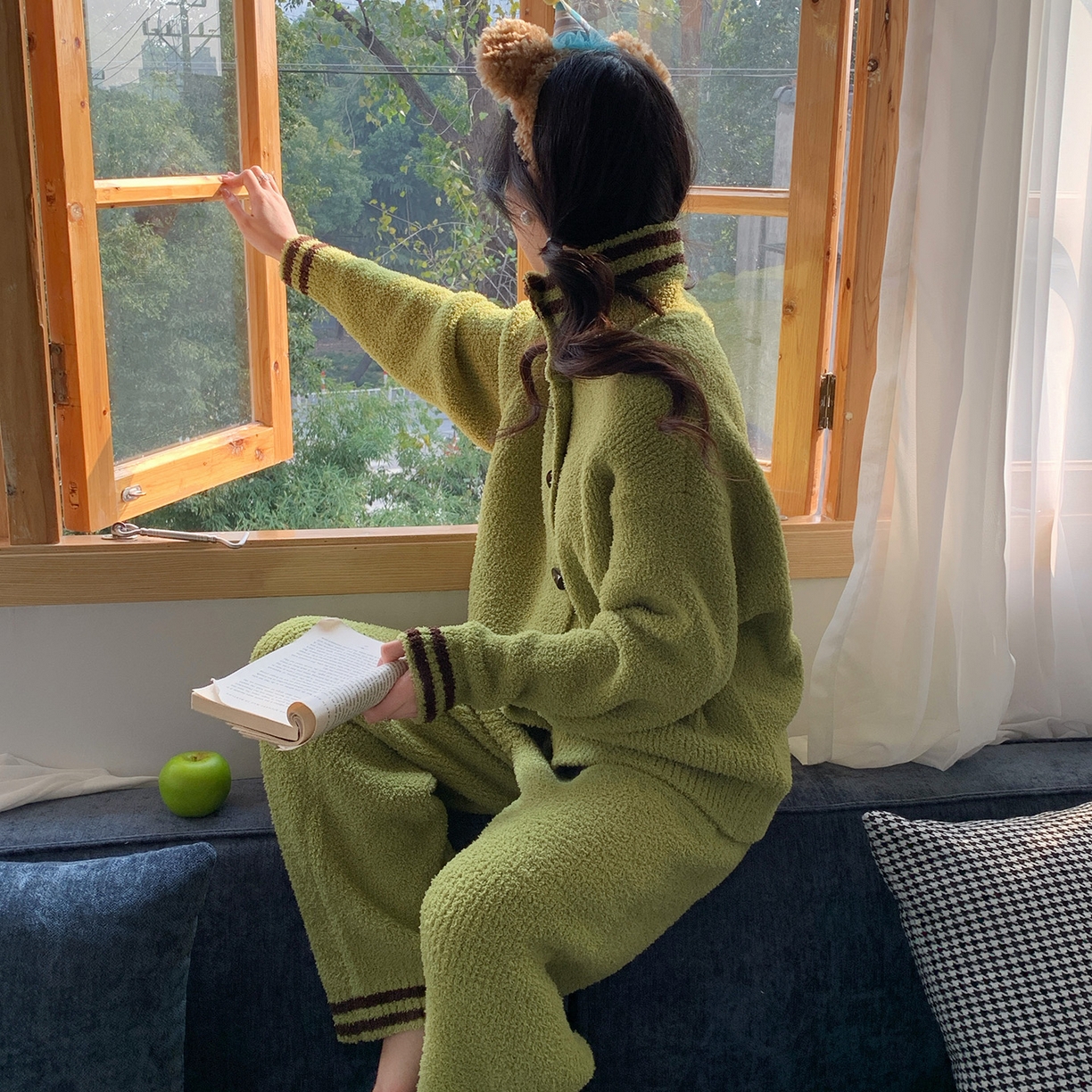 91家纺网 家纺一手货源 找家纺 多乐娜 2025新款出口日单高定款半边绒家居服重量高达1600g高级出口品质非市面普货（控价！请不要低于165元销售！！！！！） 青奈色