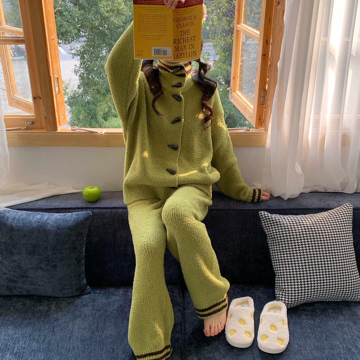 91家纺网 家纺一手货源 找家纺 多乐娜 2025新款出口日单高定款半边绒家居服重量高达1600g高级出口品质非市面普货（控价！请不要低于165元销售！！！！！） 青奈色