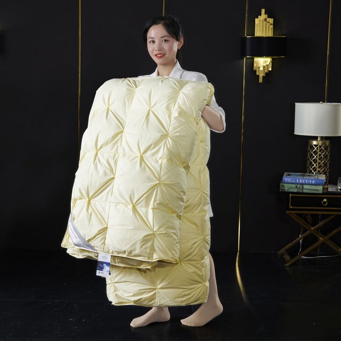 91家纺网 家纺一手货源 找家纺 顺发床垫 2025新款全棉扭花羽毛被加厚保暖95白鹅绒被子秋冬春秋被冬被直播供货     （羽绒被联系商家） 黄色（扭花）