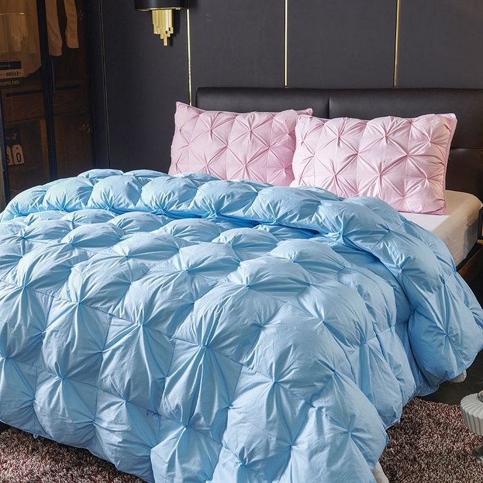 91家纺网 家纺一手货源 找家纺 顺发床垫 2025新款全棉扭花羽毛被加厚保暖95白鹅绒被子秋冬春秋被冬被直播供货     （羽绒被联系商家） 蓝色（扭花）