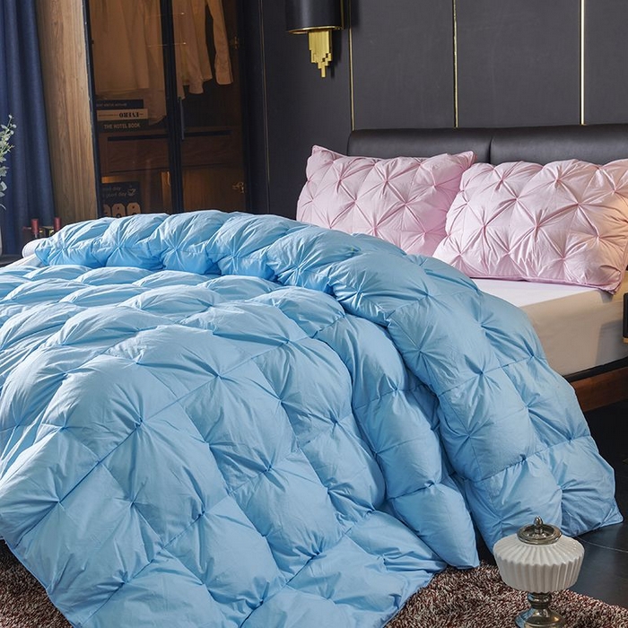 91家纺网 家纺一手货源 找家纺 顺发床垫 2025新款全棉扭花羽毛被加厚保暖95白鹅绒被子秋冬春秋被冬被直播供货     （羽绒被联系商家） 蓝色（扭花）