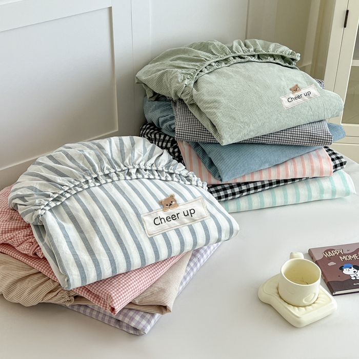 91家纺网 家纺一手货源 找家纺 （总）佳笠家居 2026年新款kimi熊a类全棉色织水洗棉大尺寸单床笠