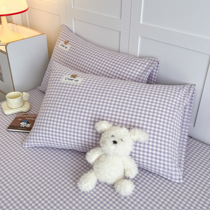 91家纺网 家纺一手货源 找家纺 佳笠家居 2026年新款kimi熊a类全棉色织水洗棉大尺寸单床笠 香芋紫格