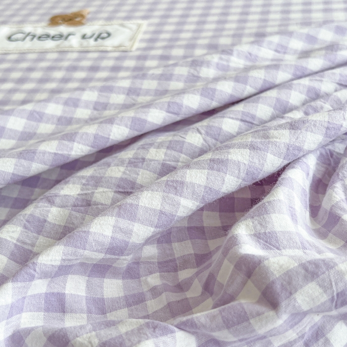 91家纺网 家纺一手货源 找家纺 佳笠家居 2026年新款kimi熊a类全棉色织水洗棉大尺寸单床笠 香芋紫格