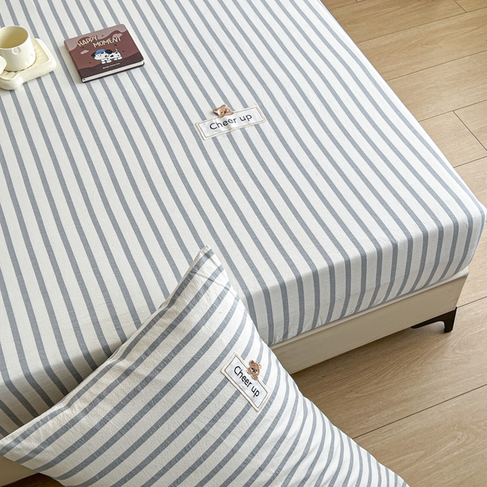 佳笠家居 2026年新款kimi熊a类全棉色织水洗棉大尺寸单床笠 野原-蓝