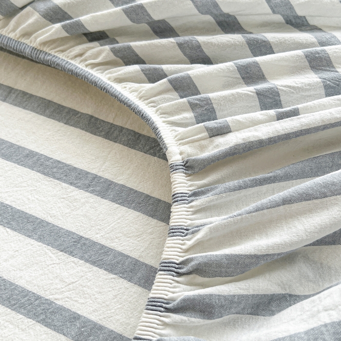 91家纺网 家纺一手货源 找家纺 佳笠家居 2026年新款kimi熊a类全棉色织水洗棉大尺寸单床笠 野原-蓝