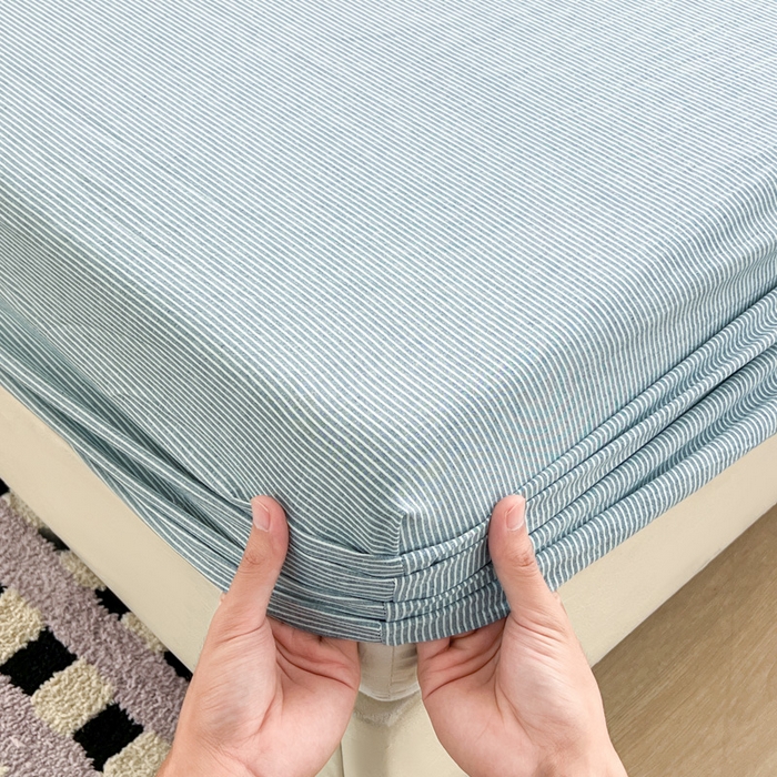 91家纺网 家纺一手货源 找家纺 佳笠家居 2026年新款kimi熊a类全棉色织水洗棉大尺寸单床笠 丈蓝小条