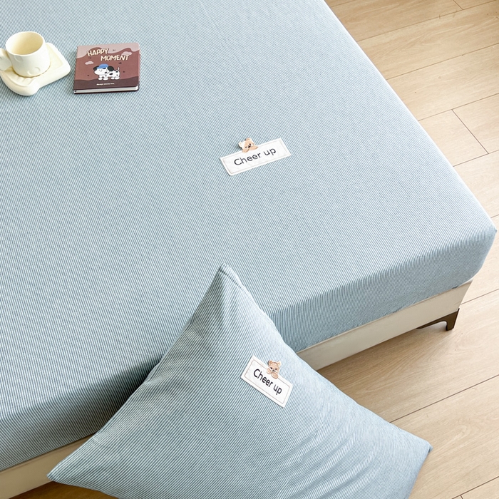 佳笠家居 2026年新款kimi熊a类全棉色织水洗棉大尺寸单床笠 丈蓝小条