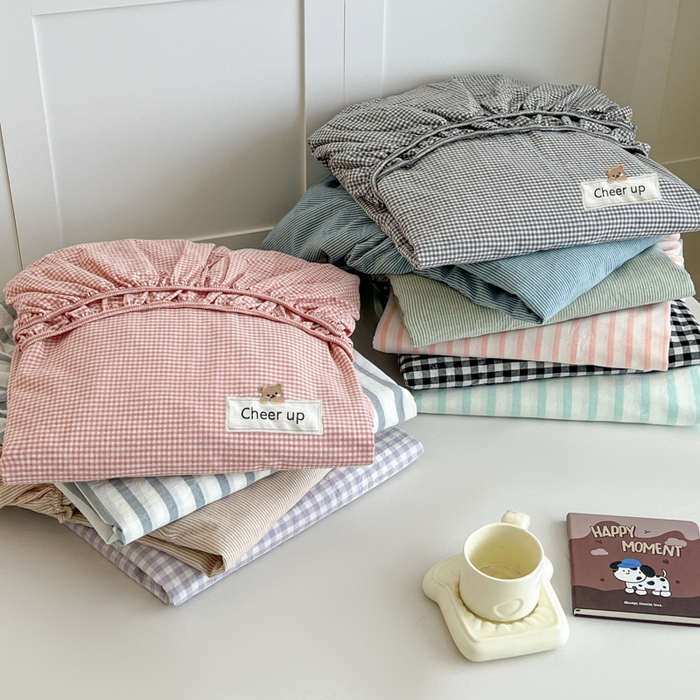 91家纺网 家纺一手货源 找家纺 佳笠家居 2026年新款kimi熊a类全棉色织水洗棉大尺寸单床笠 组合