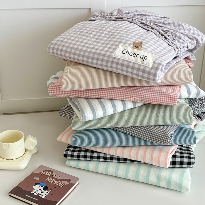 91家纺网 家纺一手货源 找家纺 佳笠家居 2026年新款kimi熊a类全棉色织水洗棉大尺寸单床笠 组合