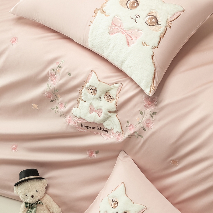 91家纺网 家纺一手货源 找家纺 （总）618家纺 2026新款A类100支全棉纯棉绣花四件套-布偶猫