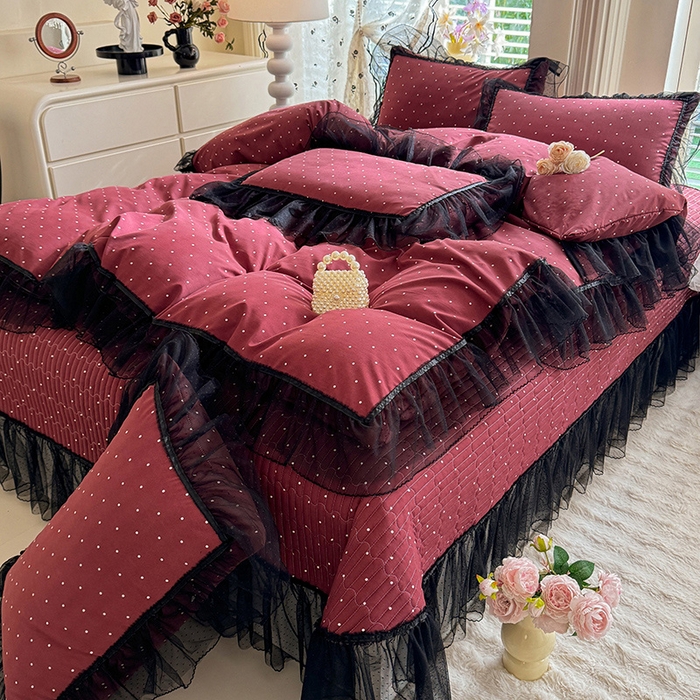 91家纺网 家纺一手货源 找家纺 韩约家纺 2026新款法式双层蕾丝花边古法棉感四件套 梅丽莎