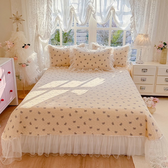 91家纺网 家纺一手货源 找家纺 韩约家纺 2026新款法式双层蕾丝花边古法棉感四件套 蝶帕