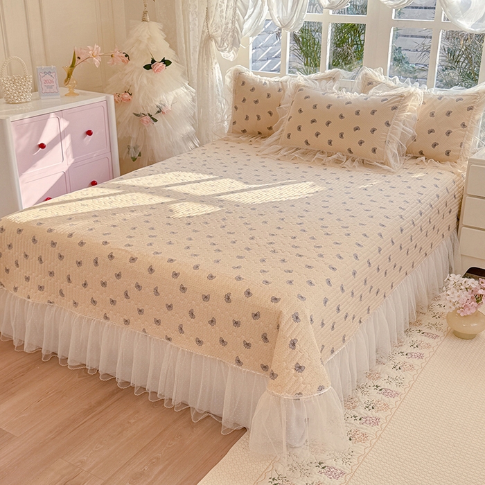 91家纺网 家纺一手货源 找家纺 韩约家纺 2026新款法式双层蕾丝花边古法棉感四件套 蝶帕