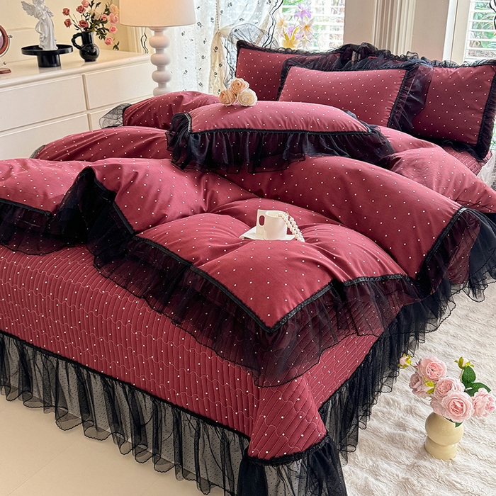 91家纺网 家纺一手货源 找家纺 韩约家纺 2026新款法式双层蕾丝花边古法棉感四件套 梅丽莎