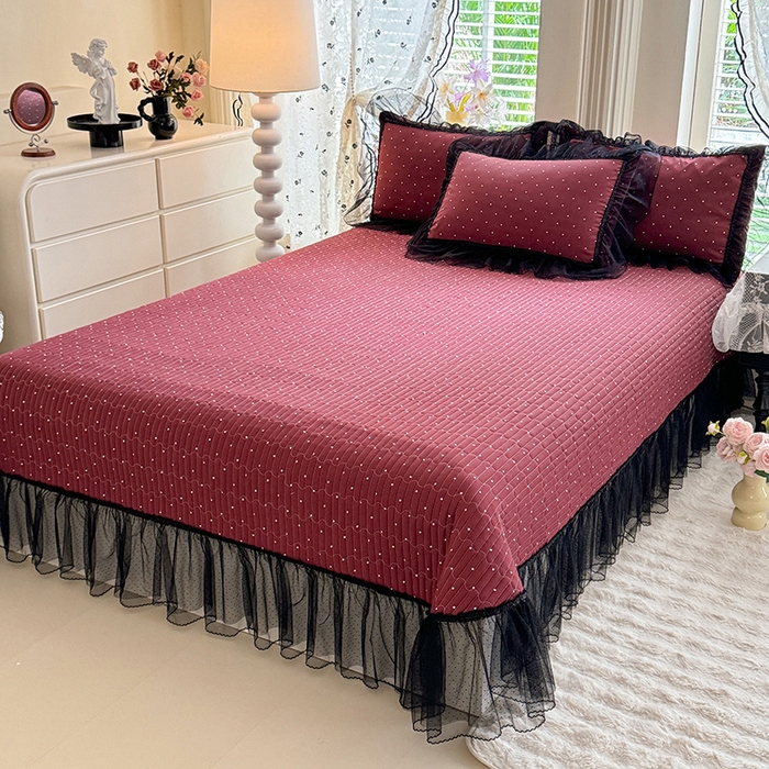 91家纺网 家纺一手货源 找家纺 韩约家纺 2026新款法式双层蕾丝花边古法棉感四件套 梅丽莎