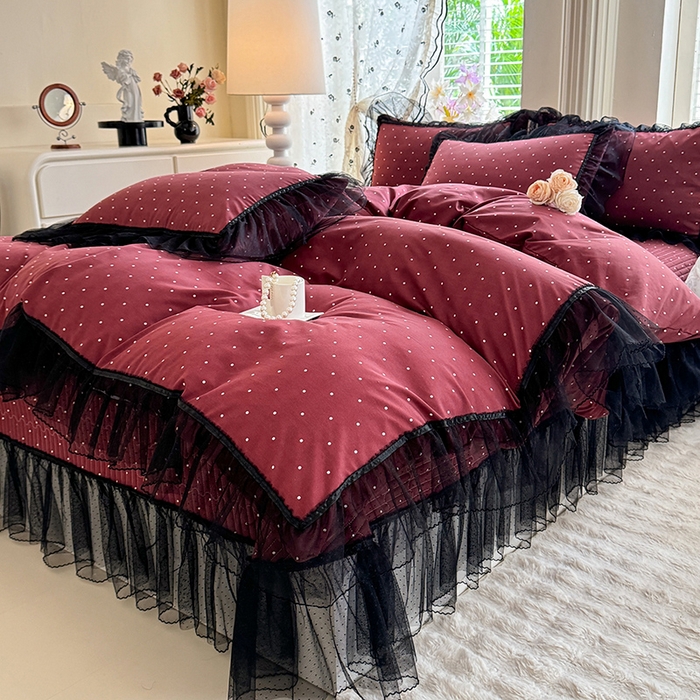 91家纺网 家纺一手货源 找家纺 韩约家纺 2026新款法式双层蕾丝花边古法棉感四件套 梅丽莎