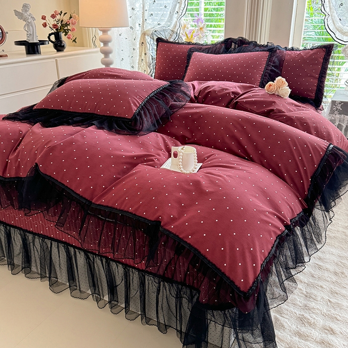 91家纺网 家纺一手货源 找家纺 韩约家纺 2026新款法式双层蕾丝花边古法棉感四件套 梅丽莎