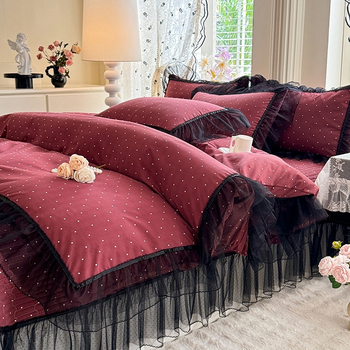 91家纺网 家纺一手货源 找家纺 韩约家纺 2026新款法式双层蕾丝花边古法棉感四件套 梅丽莎