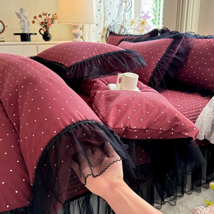 91家纺网 家纺一手货源 找家纺 韩约家纺 2026新款法式双层蕾丝花边古法棉感四件套 梅丽莎