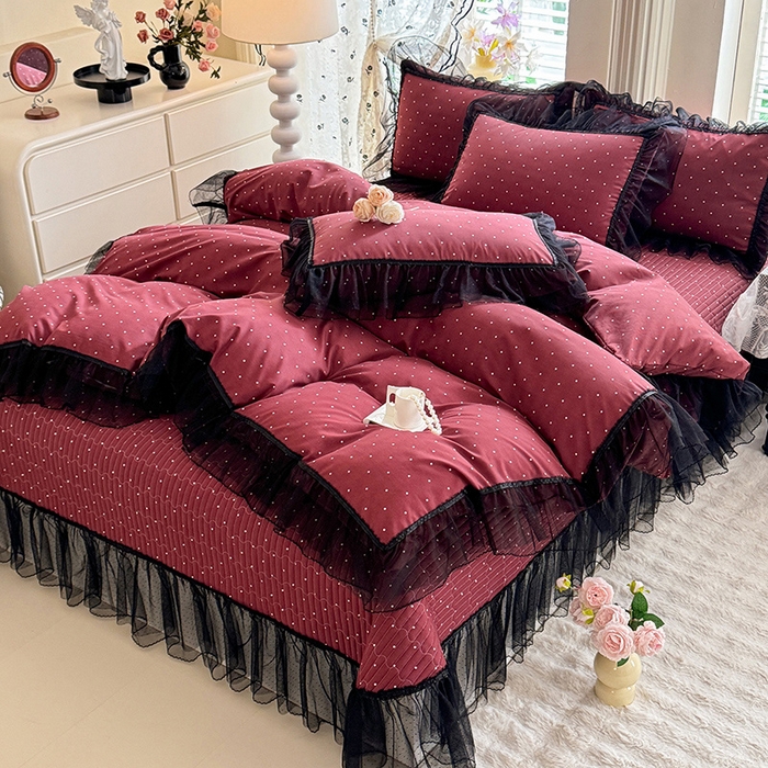 91家纺网 家纺一手货源 找家纺 韩约家纺 2026新款法式双层蕾丝花边古法棉感四件套 梅丽莎