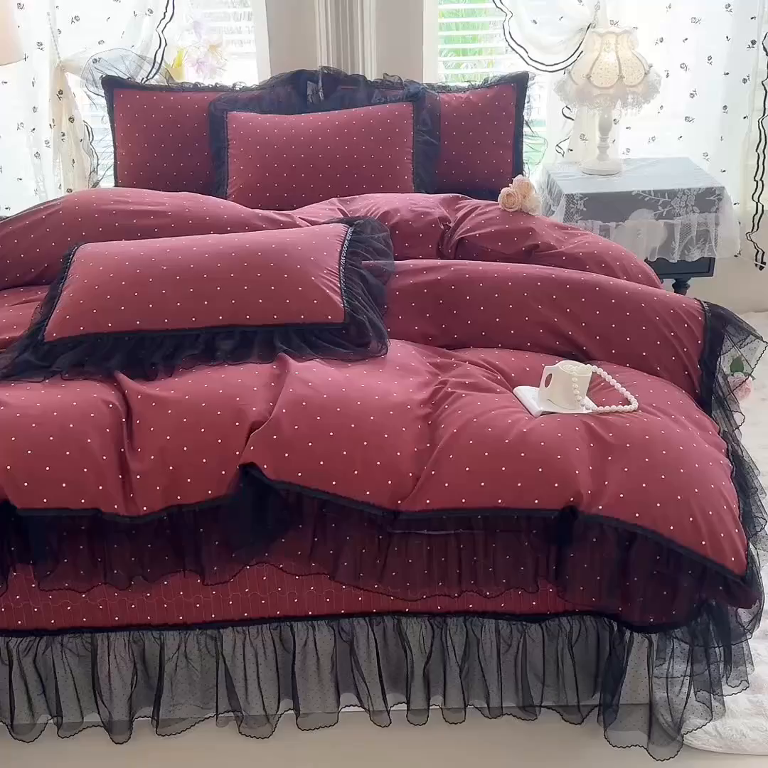 91家纺网 家纺一手货源 找家纺 韩约家纺 2026新款法式双层蕾丝花边古法棉感四件套 梅丽莎