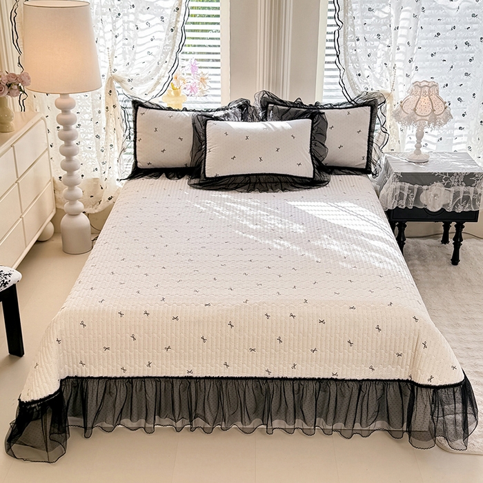 91家纺网 家纺一手货源 找家纺 韩约家纺 2026新款法式双层蕾丝花边古法棉感四件套 浅浅