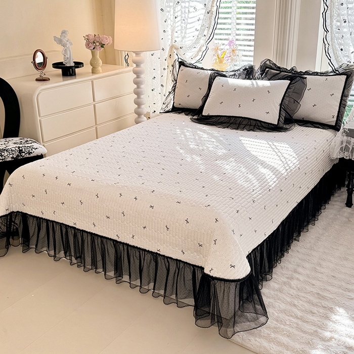 91家纺网 家纺一手货源 找家纺 韩约家纺 2026新款法式双层蕾丝花边古法棉感四件套 浅浅