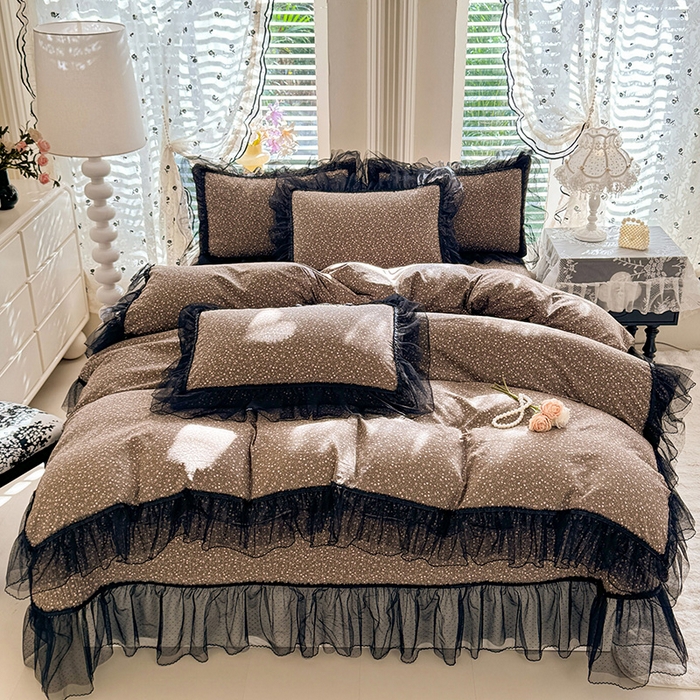 91家纺网 家纺一手货源 找家纺 韩约家纺 2026新款法式双层蕾丝花边古法棉感四件套 思雨