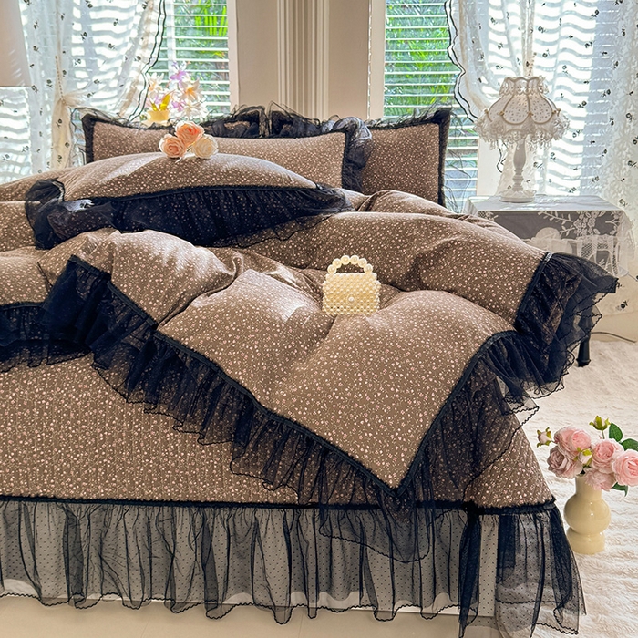 91家纺网 家纺一手货源 找家纺 韩约家纺 2026新款法式双层蕾丝花边古法棉感四件套 思雨