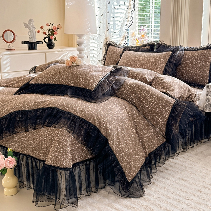 91家纺网 家纺一手货源 找家纺 韩约家纺 2026新款法式双层蕾丝花边古法棉感四件套 思雨