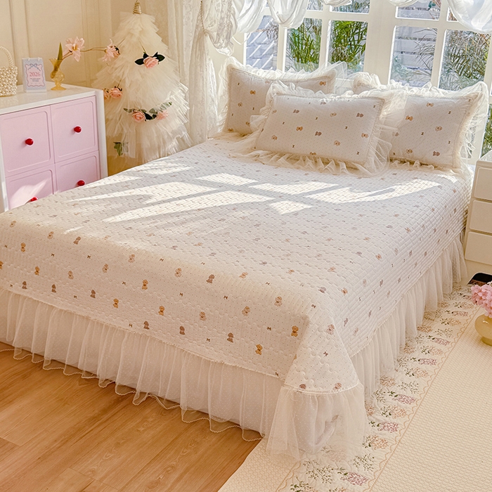 91家纺网 家纺一手货源 找家纺 韩约家纺 2026新款法式双层蕾丝花边古法棉感四件套 童年