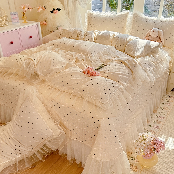 韩约家纺 2026新款法式双层蕾丝花边古法棉感四件套 夏奇拉