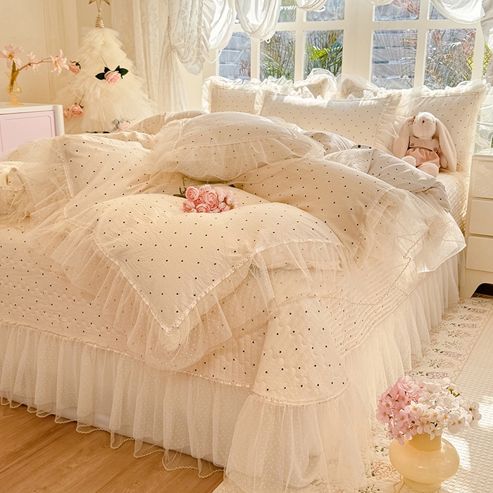 91家纺网 家纺一手货源 找家纺 韩约家纺 2026新款法式双层蕾丝花边古法棉感四件套 夏奇拉