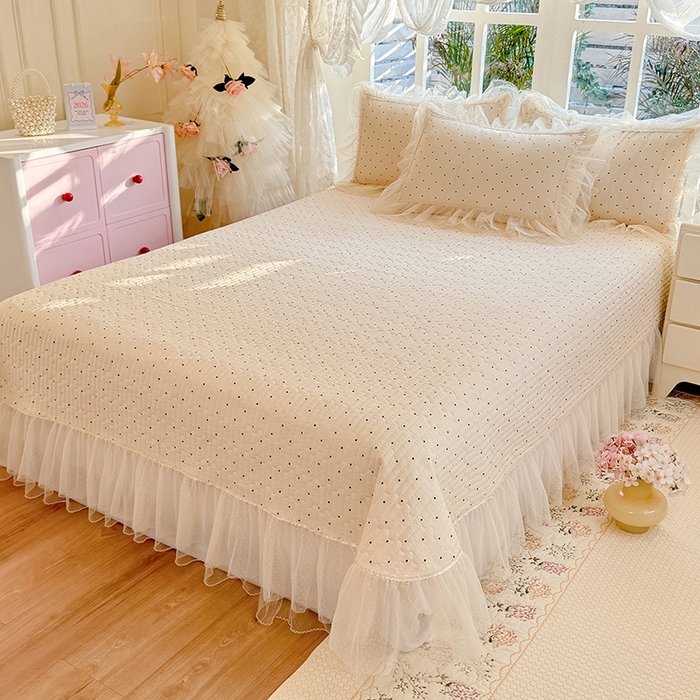 91家纺网 家纺一手货源 找家纺 韩约家纺 2026新款法式双层蕾丝花边古法棉感四件套 夏奇拉