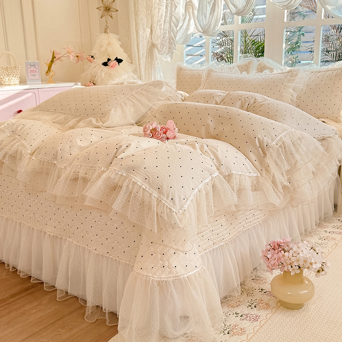 91家纺网 家纺一手货源 找家纺 韩约家纺 2026新款法式双层蕾丝花边古法棉感四件套 夏奇拉