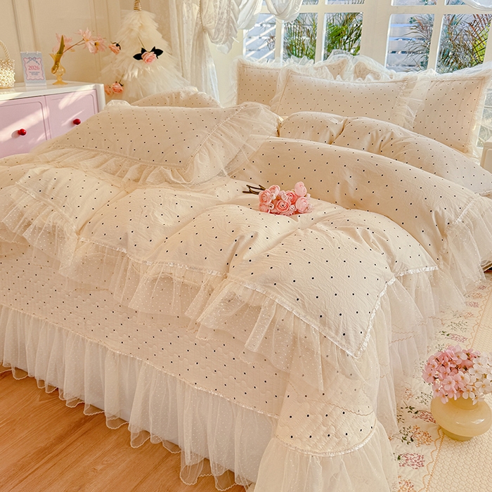 91家纺网 家纺一手货源 找家纺 韩约家纺 2026新款法式双层蕾丝花边古法棉感四件套 夏奇拉