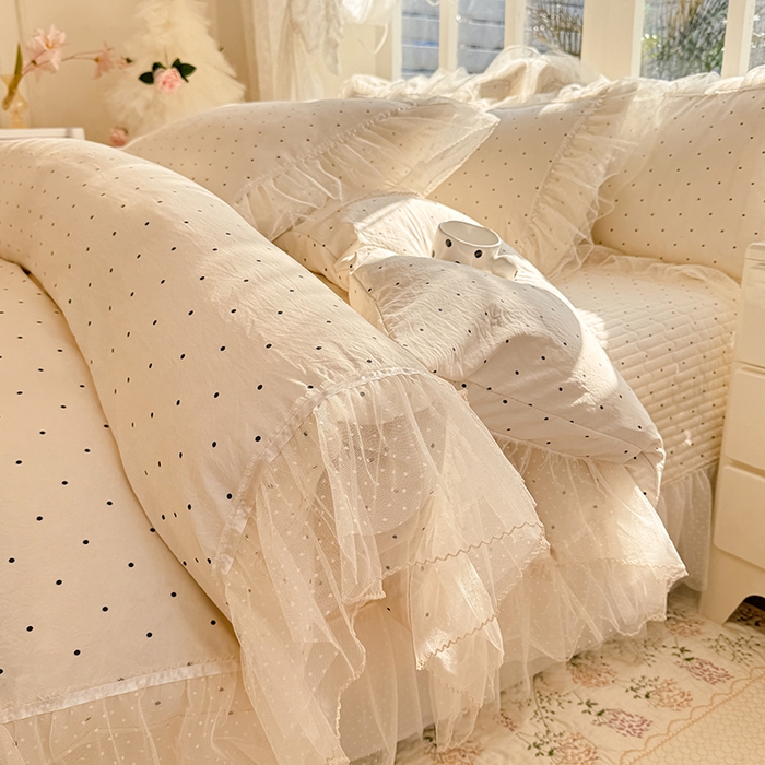 91家纺网 家纺一手货源 找家纺 韩约家纺 2026新款法式双层蕾丝花边古法棉感四件套 夏奇拉