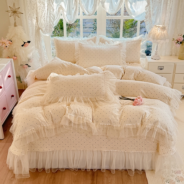 91家纺网 家纺一手货源 找家纺 （总）韩约家纺 2026新款法式双层蕾丝花边古法棉感四件套